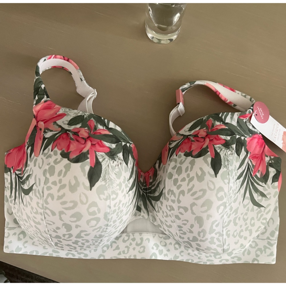 Cacique Lane Bryant  Pink Floral Print Bra and panty set 36g xl panty NWT